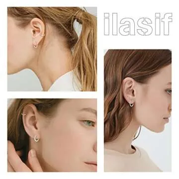 925 Sterling Silver Small Hoop Earrings - 14K White Gold Plated Silver CZ Hoop Earrings | Tiny Endless Huggie CZ Hoop Earring Cartilage Earrings for Women Men(8/10/12mm+8mm)