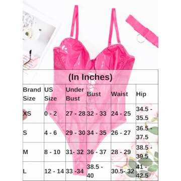 Kaei&Shi Rave Outfits Bodysuit Tops, Fishnet Corset Body Suit, Sexy Lingerie For Women, Faux Leather Festival Goth,Hot Pink,Medium