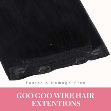 GOO GOO Wire Hair Extensions Human Hair, 1 Jet black Natural 20inch 110g, Invisible Wire Hair Extens...