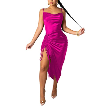 WUSENST Women's Elegant Satin Dress with Adjustable Straps