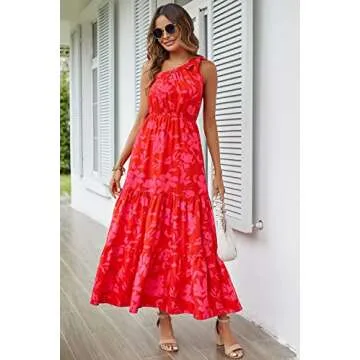 PRETTYGARDEN Floral Maxi Dress One Shoulder Sleeveless