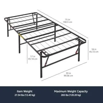 Amazon Basics Bed Frame with Storage, Foldable Metal Platform, Sturdy Steel, No Box Spring Needed, 18 inches High, Tool-Free Setup, Twin Size, Black