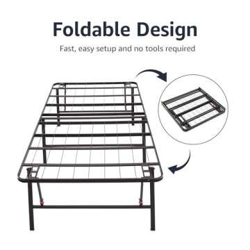 Amazon Basics Bed Frame with Storage, Foldable Metal Platform, Sturdy Steel, No Box Spring Needed, 18 inches High, Tool-Free Setup, Twin Size, Black