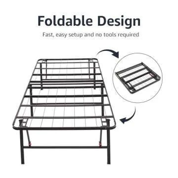 Amazon Basics Bed Frame with Storage, Foldable Metal Platform, Sturdy Steel, No Box Spring Needed, 18 inches High, Tool-Free Setup, Twin Size, Black