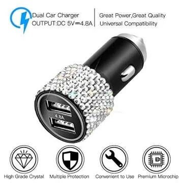 Otostar Dual USB Car Charger, 4.8A Output, Bling Crystal Diamond Car Decorations Accessories Fast Charging Adapter for iPhones Android iOS, Samsung Galaxy, LG, Nexus, HTC (Silver)
