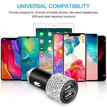 Otostar Dual USB Car Charger, 4.8A Output, Bling Crystal Diamond Car Decorations Accessories Fast Charging Adapter for iPhones Android iOS, Samsung Galaxy, LG, Nexus, HTC (Silver)