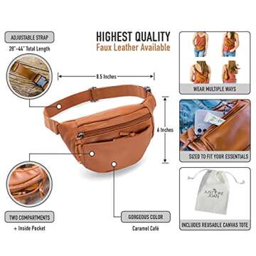 Just Like Joan Small Vegan PU Leather Fanny Pack for Women Crossbody Sling Bag Fashionable Faux Leat...