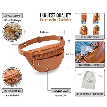Just Like Joan Small Vegan PU Leather Fanny Pack for Women Crossbody Sling Bag Fashionable Faux Leat...