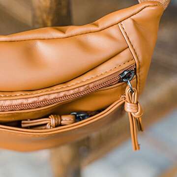 Just Like Joan Small Vegan PU Leather Fanny Pack for Women Crossbody Sling Bag Fashionable Faux Leather Waist Packs Brown Belt Bag with Adjustable Strap Purse for Ladies Travel, Walking and Hiking