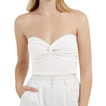 Meladyan Women Twist Knot Front Solid Knit Bandeau Tube Top Sexy Strapless Sleeveless Slim Fit Crop ...