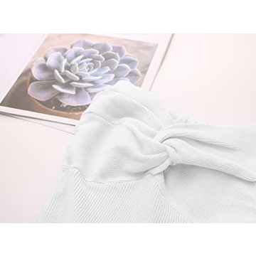 Meladyan Women Twist Knot Front Solid Knit Bandeau Tube Top Sexy Strapless Sleeveless Slim Fit Crop Tank Bustier White X-Small