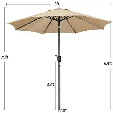 Yaheetech 9FT Garden Table Umbrella with 30lb Base, Patio Market Umbrella with Push Button Tilt, Crank and 8 Sturdy Ribs, Outdoor Umbrella w/Base Included Heavy Duty - Tan