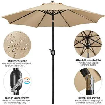 Yaheetech 9FT Garden Table Umbrella with 30lb Base, Patio Market Umbrella with Push Button Tilt, Crank and 8 Sturdy Ribs, Outdoor Umbrella w/Base Included Heavy Duty - Tan