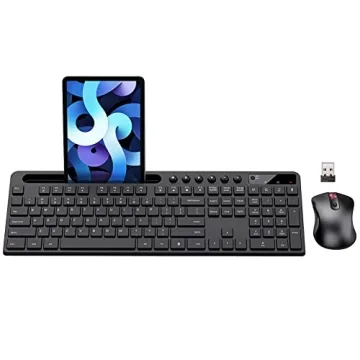 MARVO Wireless Keyboard and Mouse Combo, Ergonomic 2.4G with Phone Tablet Holder, Silent Mouse, Wind...