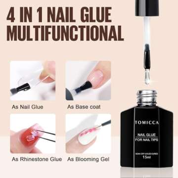 TOMICCA Super Strong Gel Nail Glue Acrylic Nails, Gel Nail Glue Easy Application Long Lasting Clear ...