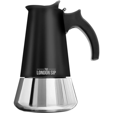 London Sip Stainless Steel Stovetop Espresso Maker Moka Pot Italian Coffee Percolator, Matte Black, ...