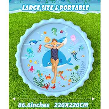 EPN Splash Pad, 86.6" Size Extra Large Sprinkler Play Mat Fun for Kids, Thicker Summer Outdoor Water...