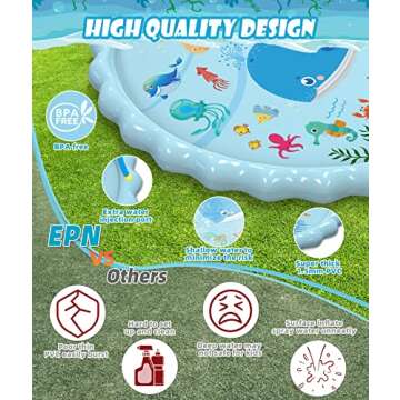 EPN Splash Pad, 86.6" Size Extra Large Sprinkler Play Mat Fun for Kids, Thicker Summer Outdoor Water Toys Toddler Pool for 3-12 Years Old Children Boys & Girls