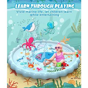 EPN Splash Pad, 86.6" Size Extra Large Sprinkler Play Mat Fun for Kids, Thicker Summer Outdoor Water Toys Toddler Pool for 3-12 Years Old Children Boys & Girls