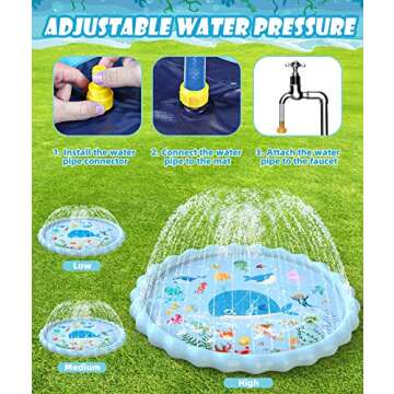 EPN Splash Pad, 86.6" Size Extra Large Sprinkler Play Mat Fun for Kids, Thicker Summer Outdoor Water Toys Toddler Pool for 3-12 Years Old Children Boys & Girls