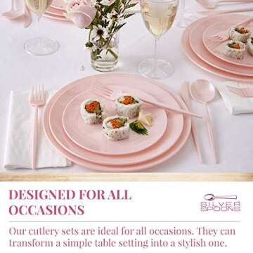 SILVER SPOONS Pink Disposable Cutlery (80 PC) Heavy Duty Plastic Silverware Set, Includes: 40 Salad ...