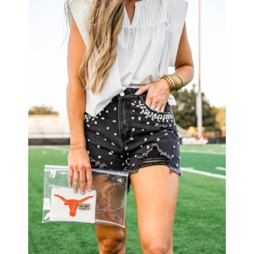 EZAPINE High Waist Rhinestone Denim Shorts for Summer