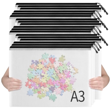 SUNEE 18pcs Plastic Mesh Zipper Pouch, A3, Extra Large, 16x11 in, Water-Resistant Zip Bag for School...