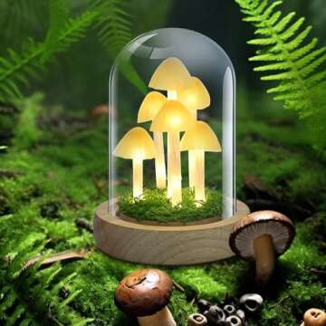 QUELIEN Valentine's Day Mushroom Lamp Gifts for Women,Mushroom with LED Light in Glass Dome,for Home...