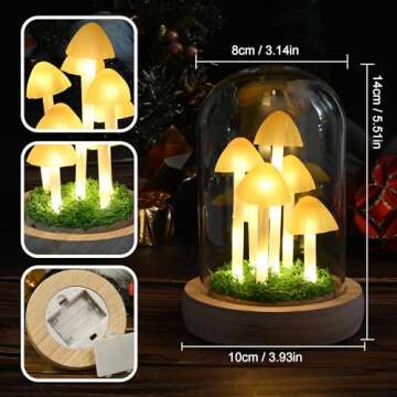 QUELIEN Valentine's Day Mushroom Lamp Gifts for Women,Mushroom with LED Light in Glass Dome,for Home Decoration Living Room Office Bedroom Bathroom Kitchen (Yellow)
