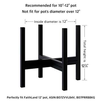 FaithLand Mid Century Plant Stand Indoor Outdoor (EXCLUDING 12" Plant Pot) , Hold Up to 12 Inch Planter, Metal Planter Stand, Potted Plant Holder, Black - Fits Snake Plant - Upgraded Design.