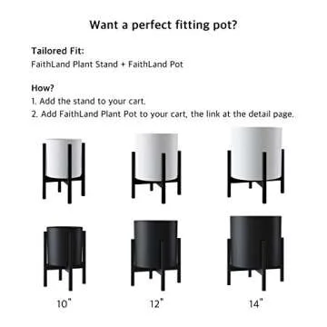 FaithLand Mid Century Plant Stand Indoor Outdoor (EXCLUDING 12" Plant Pot) , Hold Up to 12 Inch Planter, Metal Planter Stand, Potted Plant Holder, Black - Fits Snake Plant - Upgraded Design.