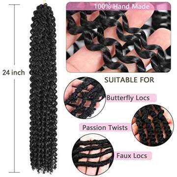 Alrence Passion Twist Hair 24 Inch 8 Packs Water Wave Crochet Hair Curly Braiding Hair For Butterfly Locs Long Bohe Crochet Braids (24 Inch (Pack of 8), 1B#)