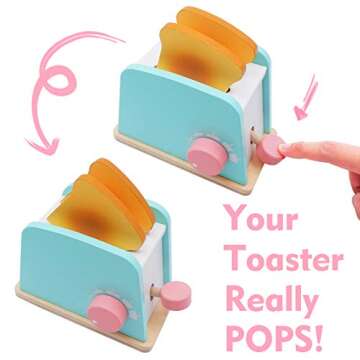 Wooden Pop-Up Toaster Toy Set for Kids Kitchen Play