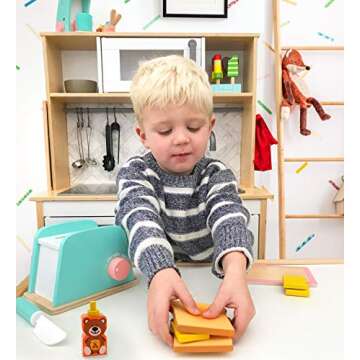 Wooden Pop-Up Toaster Toy Set for Kids Kitchen Play