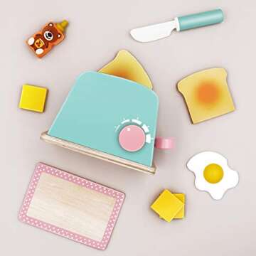 Wooden Pop-Up Toaster Toy Set for Kids Kitchen Play