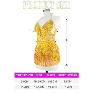 EARENT Belly Dance Hip Scarf Tassel Sequin Skirt and Top Set Rave Performance Fringe Skirts for Women (O-Gold)
