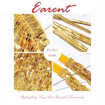 EARENT Belly Dance Hip Scarf Tassel Sequin Skirt and Top Set Rave Performance Fringe Skirts for Women (O-Gold)