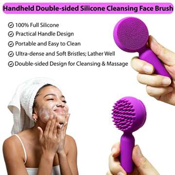 Silicone Facial Cleansing Brush 2 in 1 Silicone Facial Scrubber Manual Exfoliating Facial Brush Face...