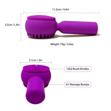 Silicone Facial Cleansing Brush 2 in 1 Silicone Facial Scrubber Manual Exfoliating Facial Brush Face Cleanser Face Exfoliator Ultrafine Bristles for Sensitive Skin Easy to Clean Lather Well (Purple))