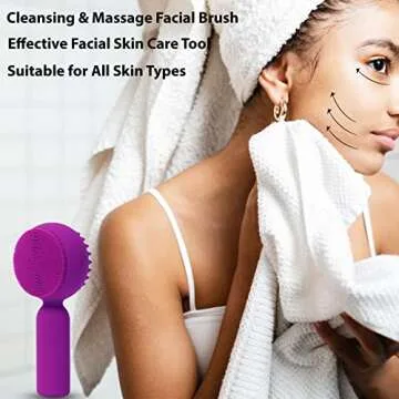Silicone Facial Cleansing Brush 2 in 1 Silicone Facial Scrubber Manual Exfoliating Facial Brush Face Cleanser Face Exfoliator Ultrafine Bristles for Sensitive Skin Easy to Clean Lather Well (Purple))