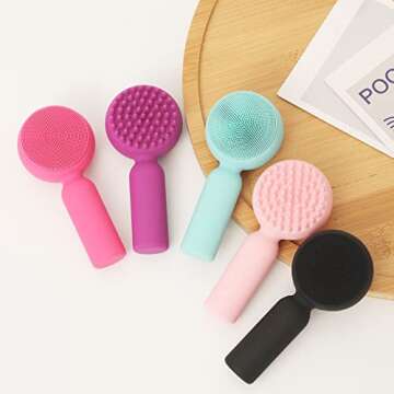 Silicone Facial Cleansing Brush 2 in 1 Silicone Facial Scrubber Manual Exfoliating Facial Brush Face Cleanser Face Exfoliator Ultrafine Bristles for Sensitive Skin Easy to Clean Lather Well (Purple))