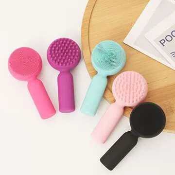 Silicone Facial Cleansing Brush 2 in 1 Silicone Facial Scrubber Manual Exfoliating Facial Brush Face Cleanser Face Exfoliator Ultrafine Bristles for Sensitive Skin Easy to Clean Lather Well (Purple))
