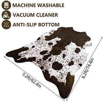 Rostyle Faux Cowhide Rug 6.2 x 5.2 Feet, Cute Cow Hide Rug for Living Room Bedroom Western Home Deco...