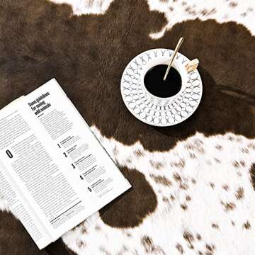 Rostyle Faux Cowhide Rug 6.2 x 5.2 Feet, Cute Cow Hide Rug for Living Room Bedroom Western Home Decor Faux Fur Cow Print Rugs White and Brown