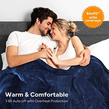 Electric Heated Blanket Queen Size 84" x 90" | 6 Heating Levels & 8h Auto Timer | Full Body Fast Heating and Ultra Soft Flannel, Machine Washable Bed Sofa Home Office Use, Blue