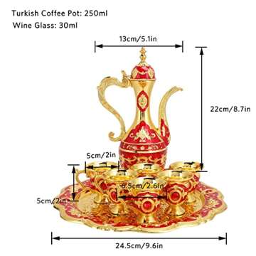 Vintage Turkish Coffee Pot with 6 Coffee Cups, Metal Turkish Tea Set Tea Kit Gift Set Including Craf...