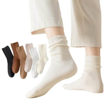 Flydo 6 Pack Women's Cotton Crew Socks - Soft, Cute & Versatile