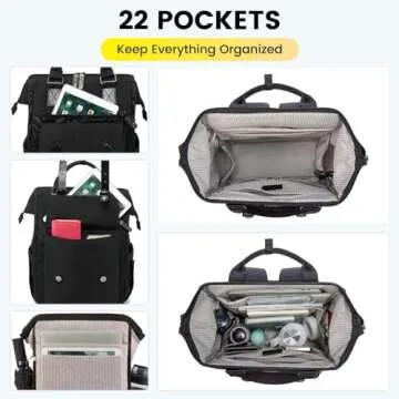 LOVEVOOK Laptop Backpack for Women, College School Backpack Student Bookbag, Teacher Work Bags Travel Backpack Purse, Business Computer Bag Commuter Nurse Bags, 15.6 Inch, Black