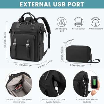 LOVEVOOK Laptop Backpack for Women, College School Backpack Student Bookbag, Teacher Work Bags Travel Backpack Purse, Business Computer Bag Commuter Nurse Bags, 15.6 Inch, Black