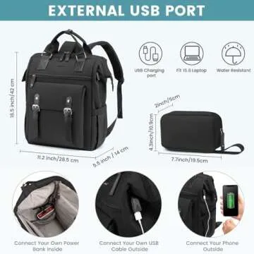 LOVEVOOK Laptop Backpack for Women, College School Backpack Student Bookbag, Teacher Work Bags Travel Backpack Purse, Business Computer Bag Commuter Nurse Bags, 15.6 Inch, Black